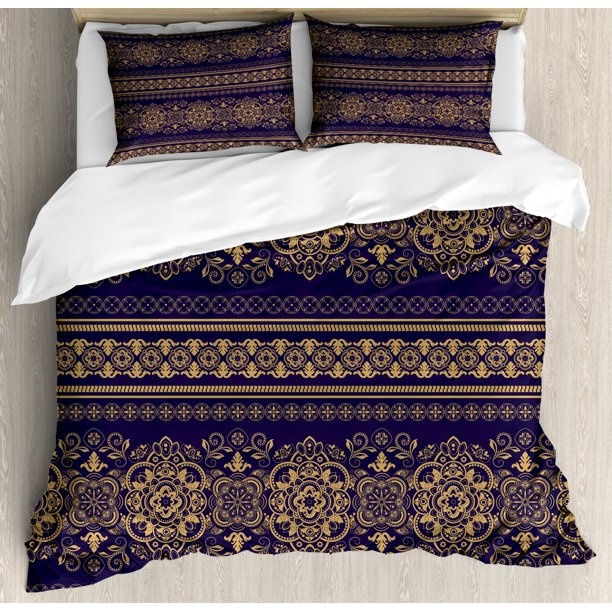 Turkish Pattern Queen Size Duvet Cover Set, Damask Style Medieval