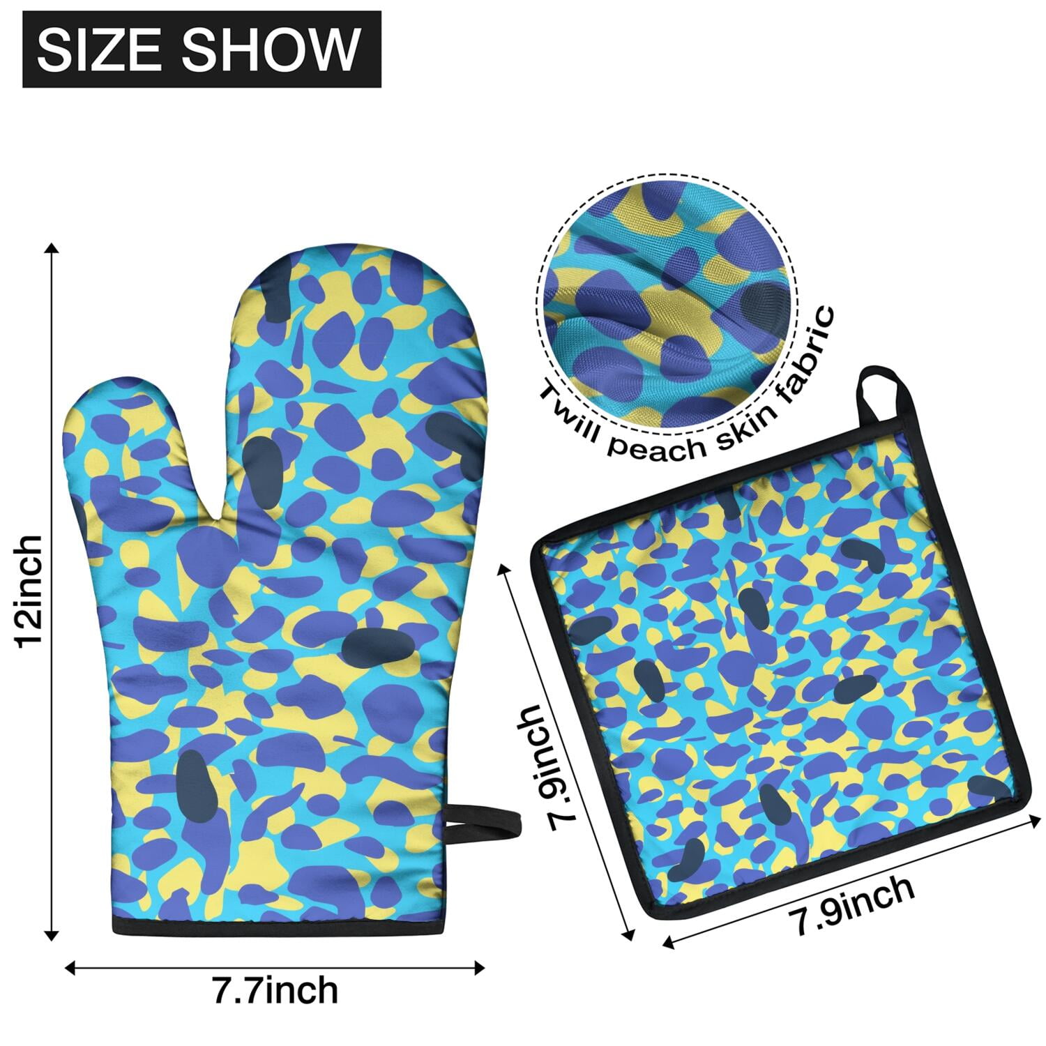 Camouflage Oven Mitts and Pot Holders Set Of 4, Heat Resistant Kitchen Gloves with Non-Slip Grip, Hanging Loop, Soft Cotton Lining for Baking, Cooking, Grilling, Barbecue