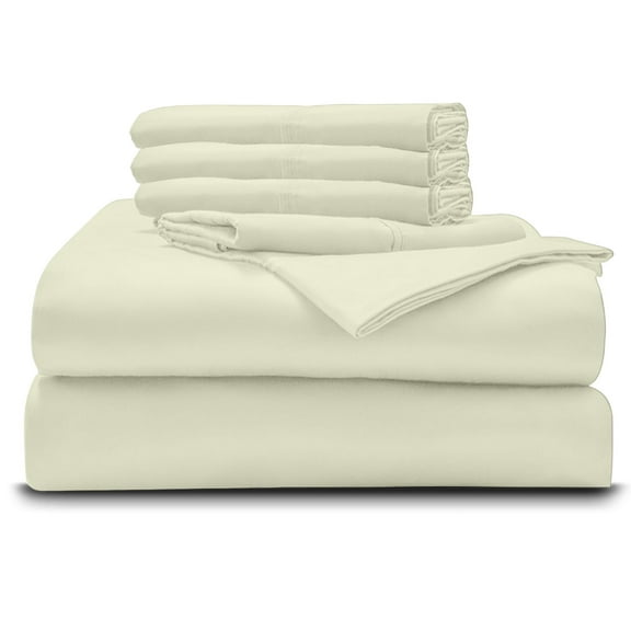 6PC Bedding Set- 100% Organic Cotton Bed Sheet Set 1000 Thread Count, Crisp and Cooling Sateen Weave, Soft Breathable, Eco-Friendly, 12-Inch Deep Pocket - Ivory, Full