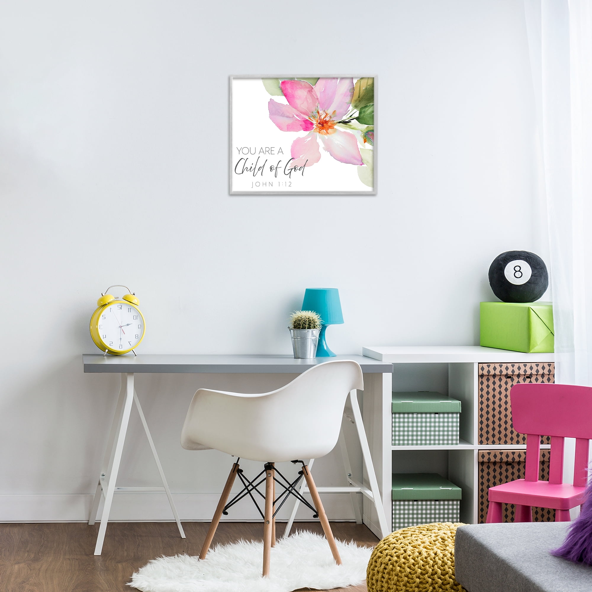 Stupell Industries Child Of God Pink Flower Gray Framed Giclee Art, design by Lanie Loreth