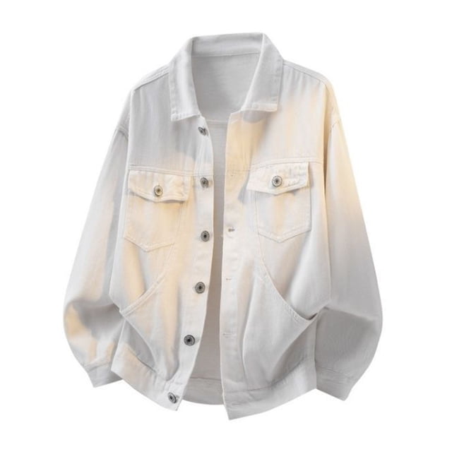 Ceisia Men's Oversize Gradient Denim-Look Multi-Pocket Jacket for All-Season Casual Gift