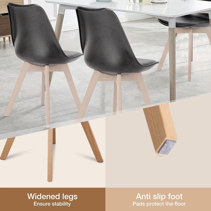 BEAUTYPEAK Dining Chairs Set of 4 PU Leather Upholstered Side Chairs with Padded Seats Solid Wood Legs Modern Accent Chairs, Black