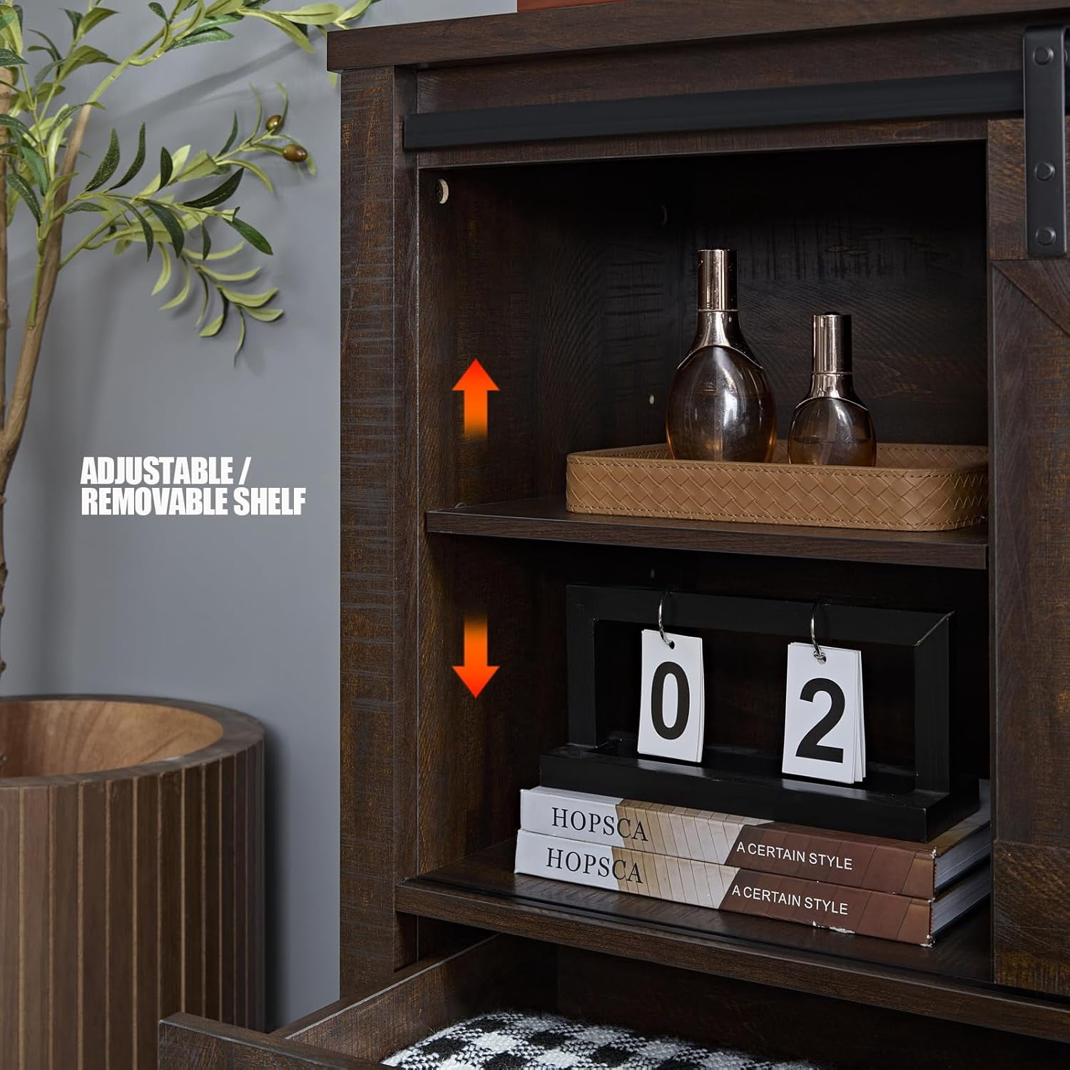BOSHIRO 4-Drawer Double Sliding Barn Door Dresser, Espresso Brown, Farmhouse Wide Chest for Bedroom and Living Room
