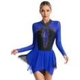 thumbnail image 5 of Doomiva Women's Figure Ice Skating Dress Long Sleeves Ballet Leotards Dance Costume for Competition Blue S, 5 of 7