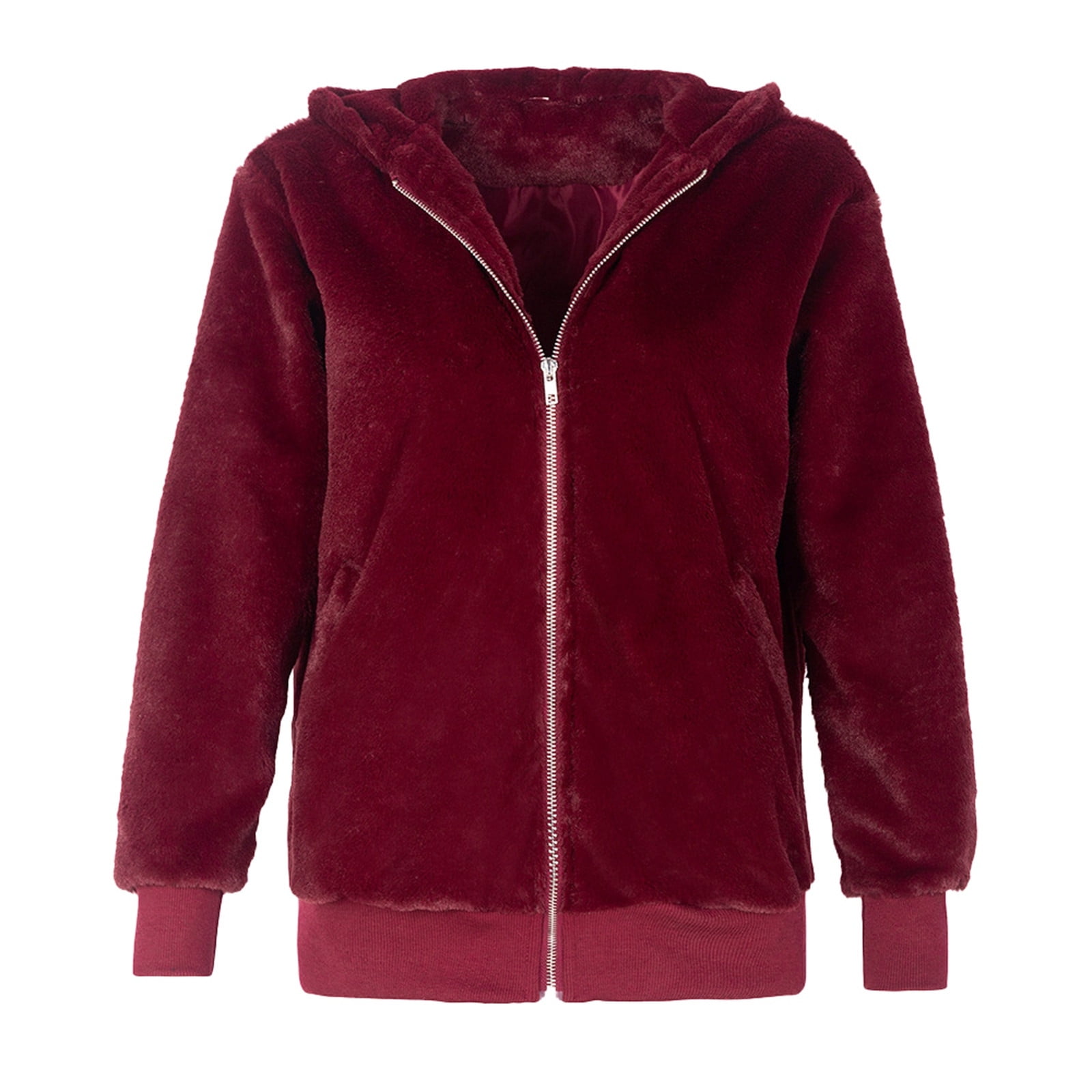 Ladies Long Sleeve Pocket Pure Color Bunny Coat Jackets for Women Long Jacket for Women Womens Zippe Wool Jacket Women Zip up Jacket Jackets Women with Hood Plain Jacket with Sleeves Casual Wrap