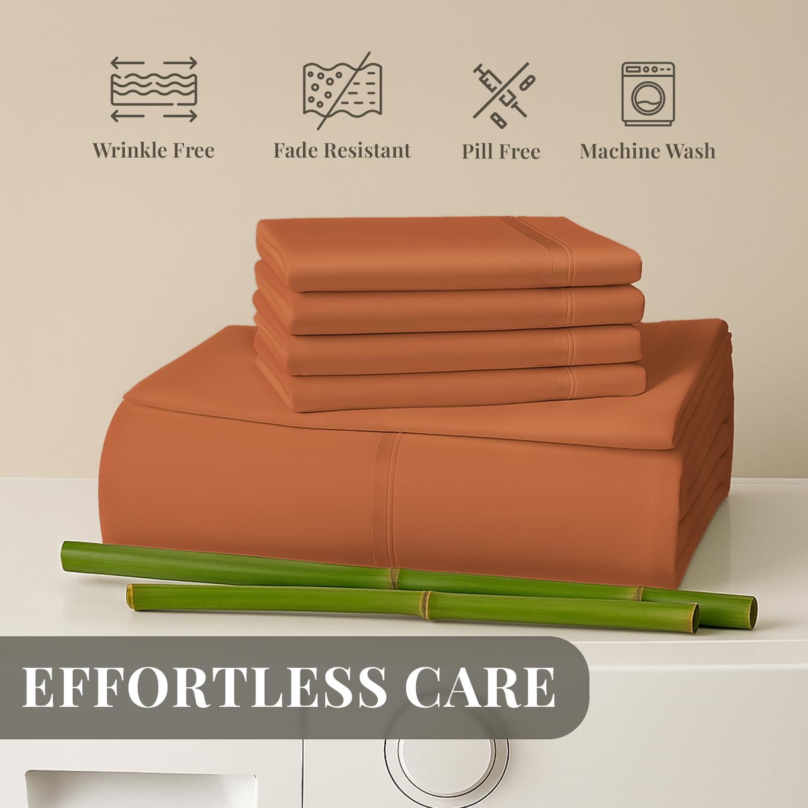 Sacred Thread Rayon Derived from Bamboo Sheets Twin Size, 18'' Deep Pocket Cooling Sheets for Hot Sleepers, 4 PC Cooling Sheets (Twin Size) (Autumn Orange)