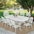 thumbnail image 4 of MEETWARM 9-Piece Outdoor Furniture Dining Set, All Weather Cast Aluminum Patio Garden Set with 8 Chairs,1 Oval Table, 2.2" Umbrella Hole, White, 4 of 7