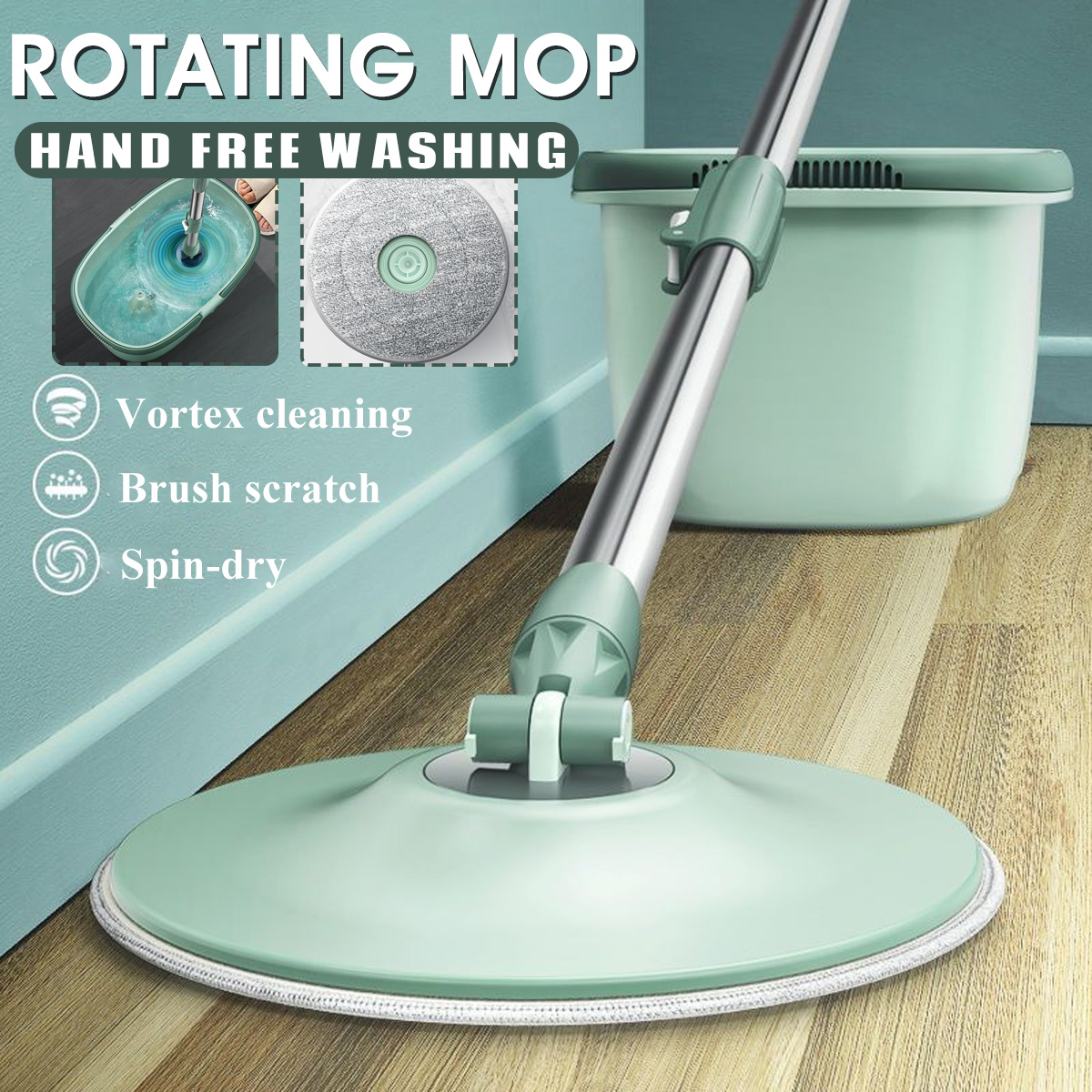 360° Roatation Automatic Spin Mop Bucket Handfree Wash Round Mop Dual