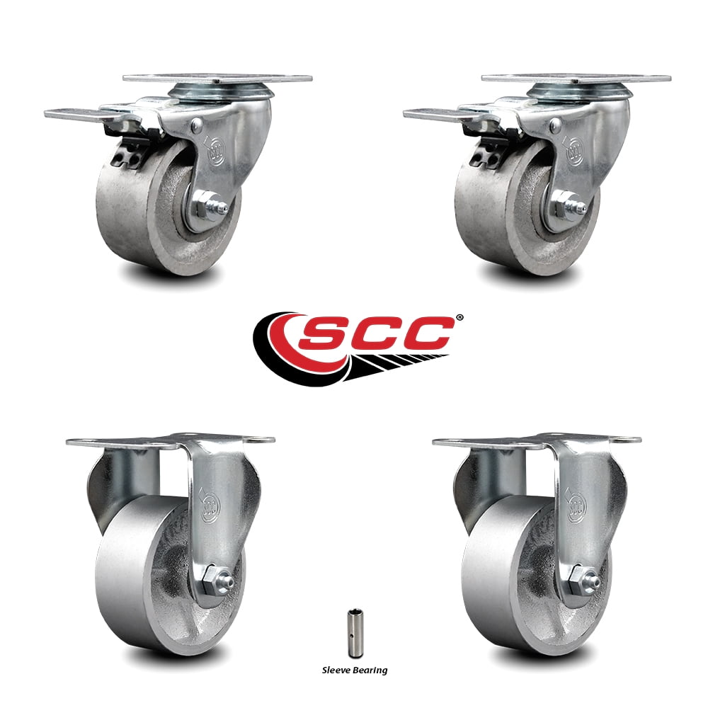 3 Inch Semi Steel Swivel Top Plate Caster Set 2 Lock Brakes 2 Rigid SCC