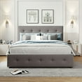 thumbnail image 2 of PAPROOS Queen Platform Bed Frame with Storage, Upholstered Platform Bed with Tufted Button Headboard, 2 Drawers & Twin Size Trundle, No Box Spring Needed, Queen Size Bed Frame, Dark Beige, 2 of 11