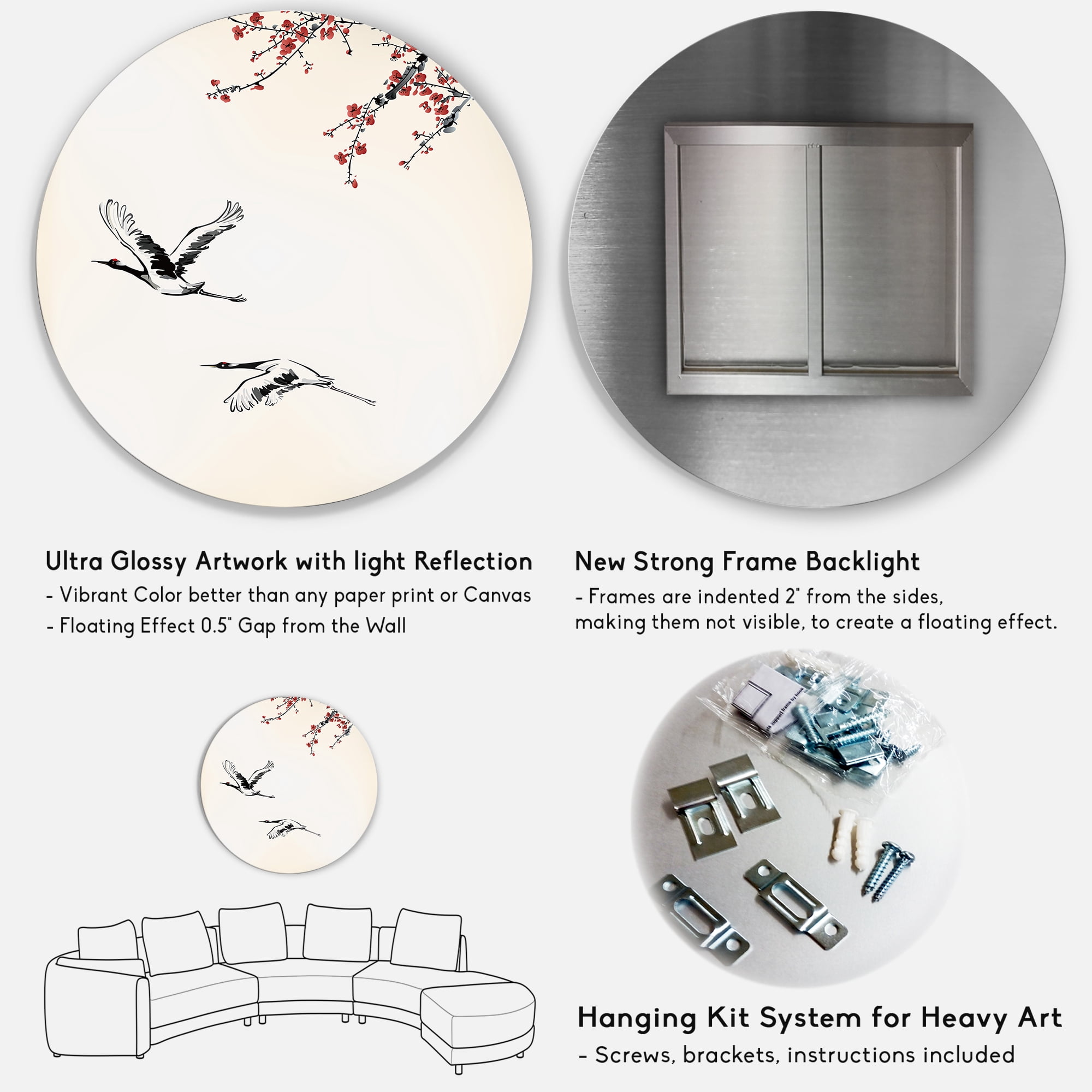 Designart 'Flying Two Sweet Winter Birds' Traditional Circle Metal Wall Art 23x23 - Disc of 23