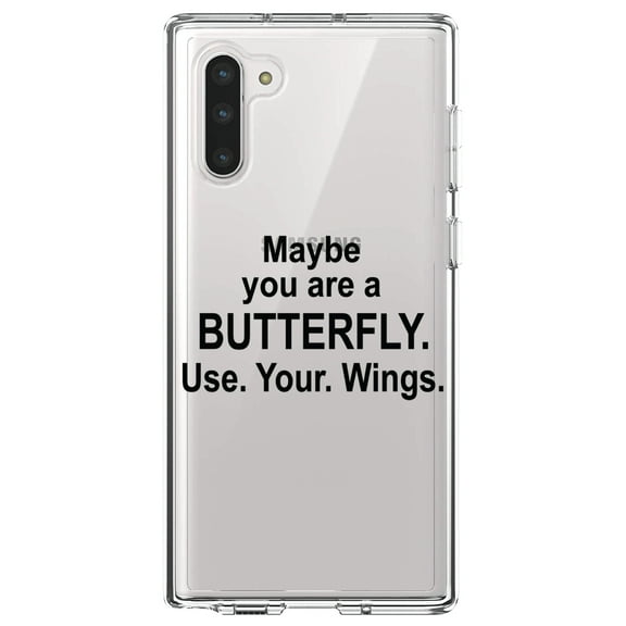 DistinctInk Clear Shockproof Hybrid Case for Samsung Galaxy Note 10 (6.3" Screen) - TPU Bumper Acrylic Back Tempered Glass Screen Protector - Maybe You Are a Butterfly