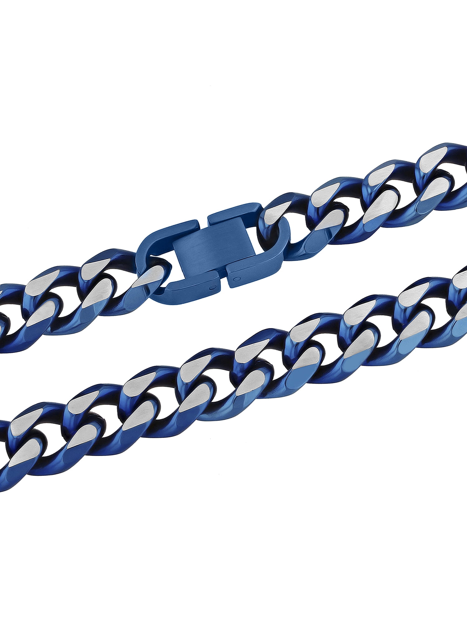 Men's Two-Tone Blue Stainless Steel 24" Curb Link Chain Necklace