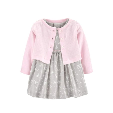 

Lumento Baby Swing Holiday Cardigan + Dresses Cute Buttons 2Pcs Outfit Suit Sweet Floral Print Autumn Outfits Gray Pink 9M/66cm