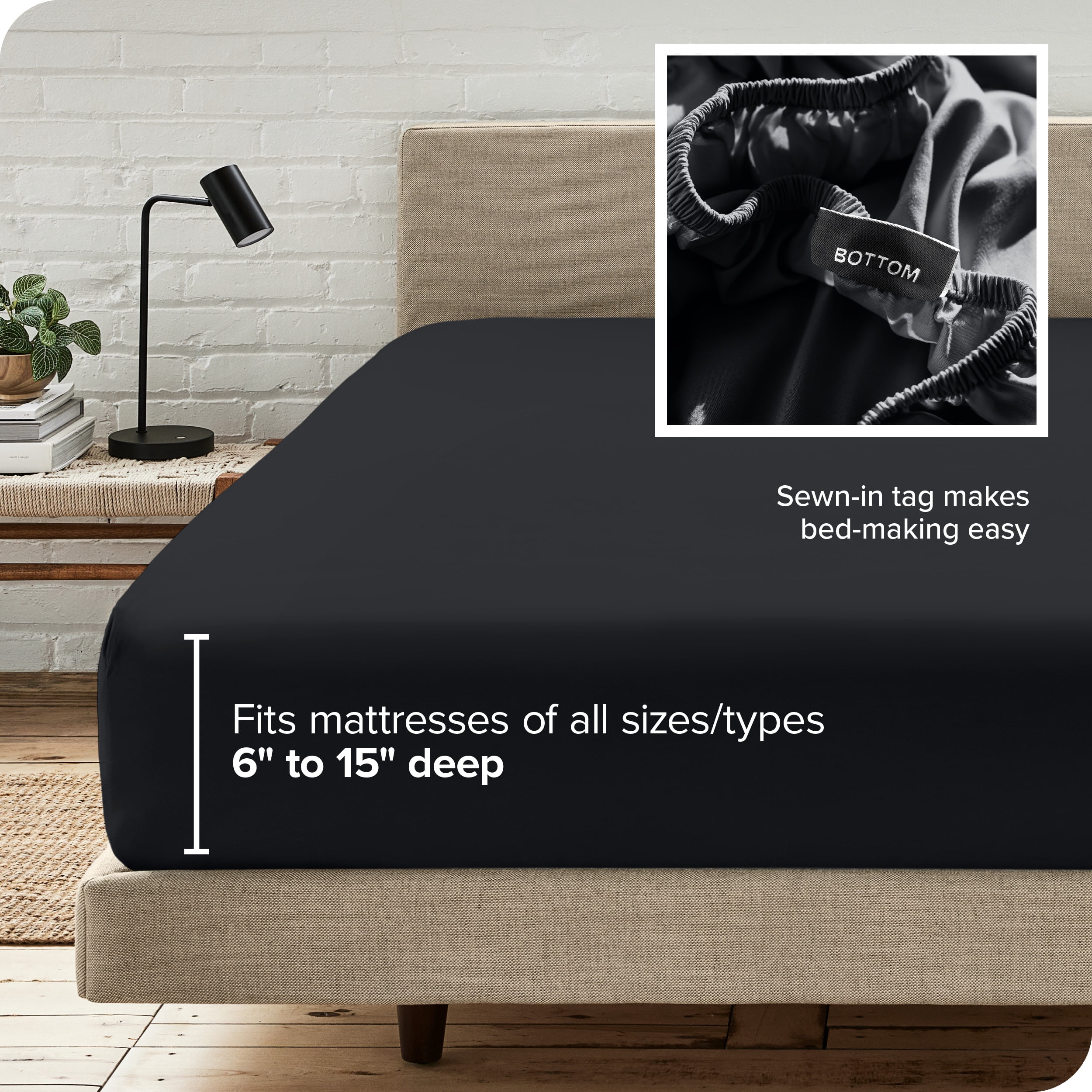 Bare Home Luxury 1800 Collection Fitted Sheet, Ultra-Soft, Deep Pocket, California King, Black