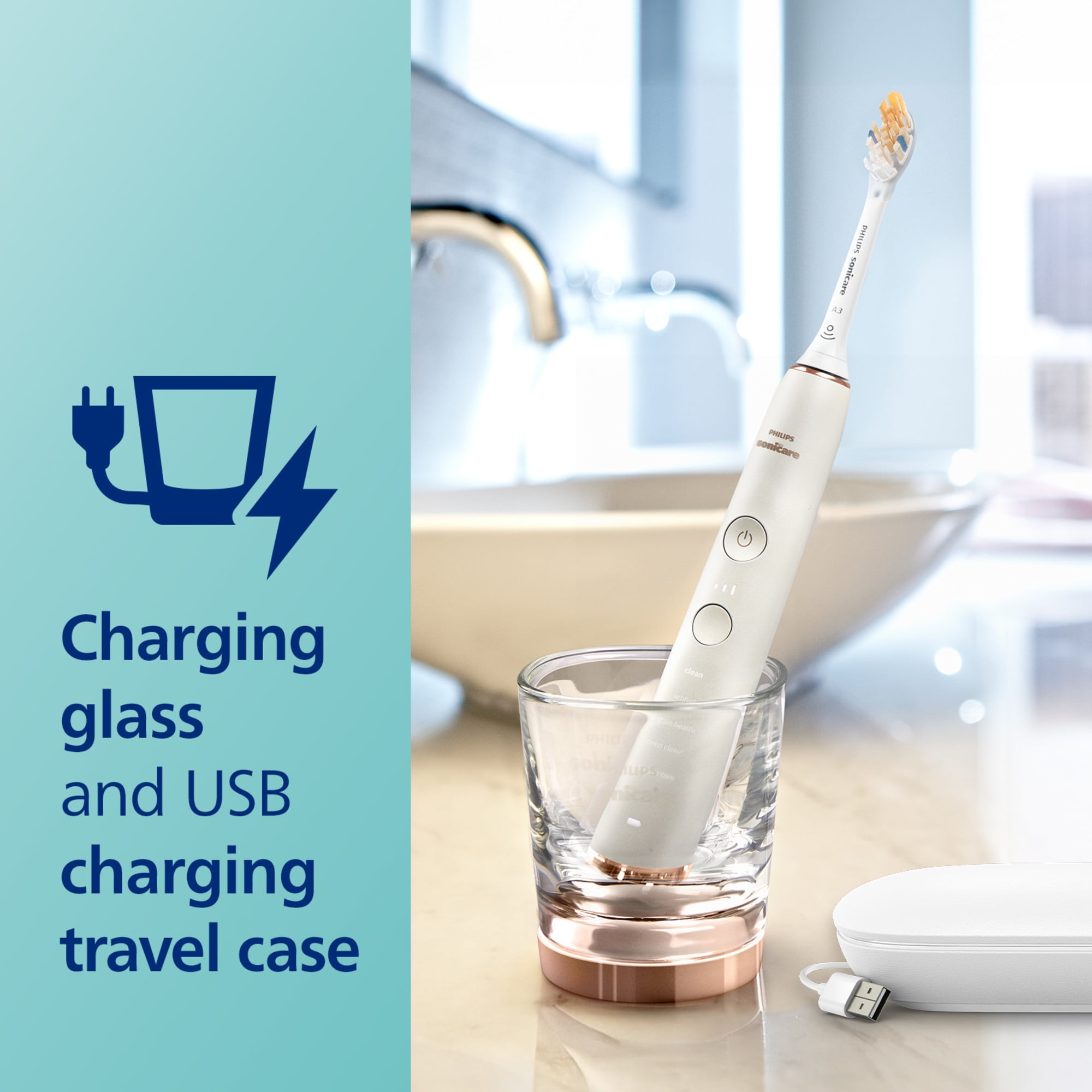 Philips Sonicare Diamondclean Smart 9700 Electric Toothbrush, Sonic Toothbrush with App, Pressure Sensor, Brush Head Detection, 5 Brushing Modes and 3 Intensity Levels, Rosegold, HX9957/81