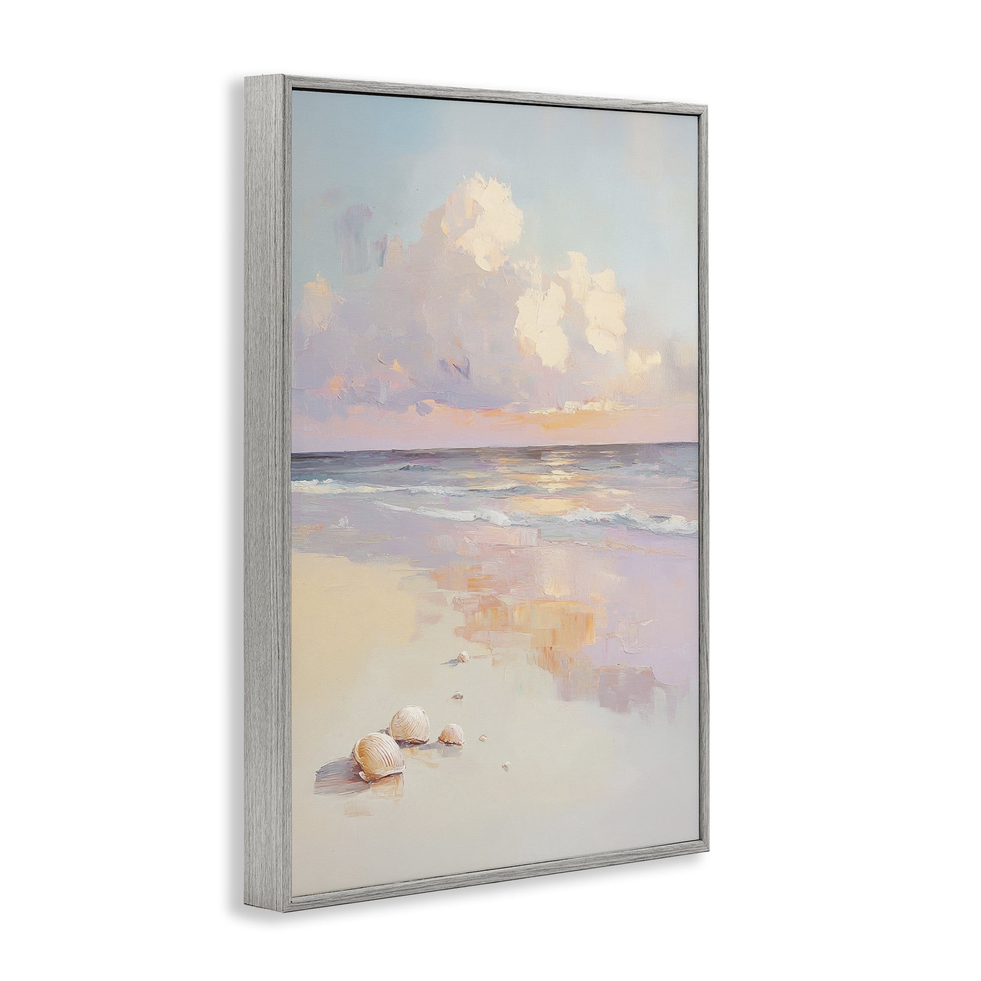 Stupell Industries Pastel Sunset Over Seashells Gray Framed Giclee Art, design by Sisi and Seb