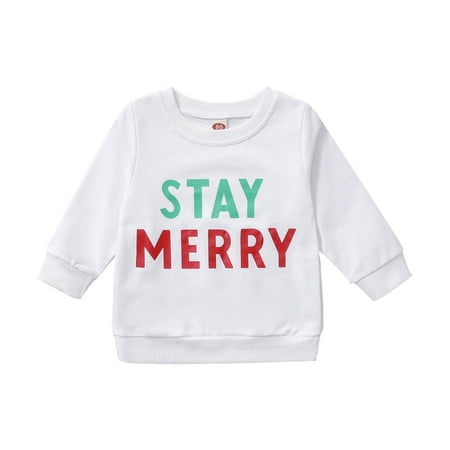 

Baby Girls Boys Sweatshirt Romper Children S Christmas Printed Letters Tops Long Sleeve Fleece Pullover Solid Color Versatile Christmas Top
