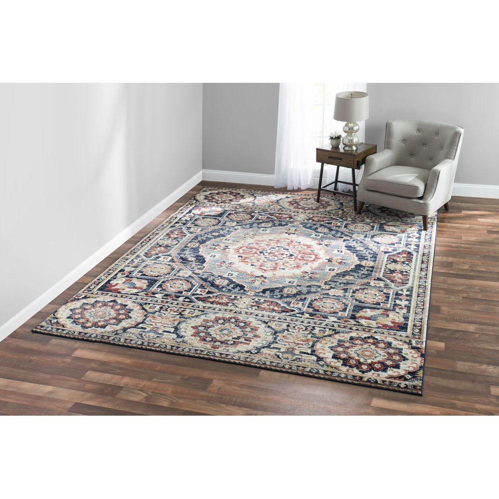 VCNY Home Tabitha Navy Medallion Area Rug, 5' x 7', Navy Rust