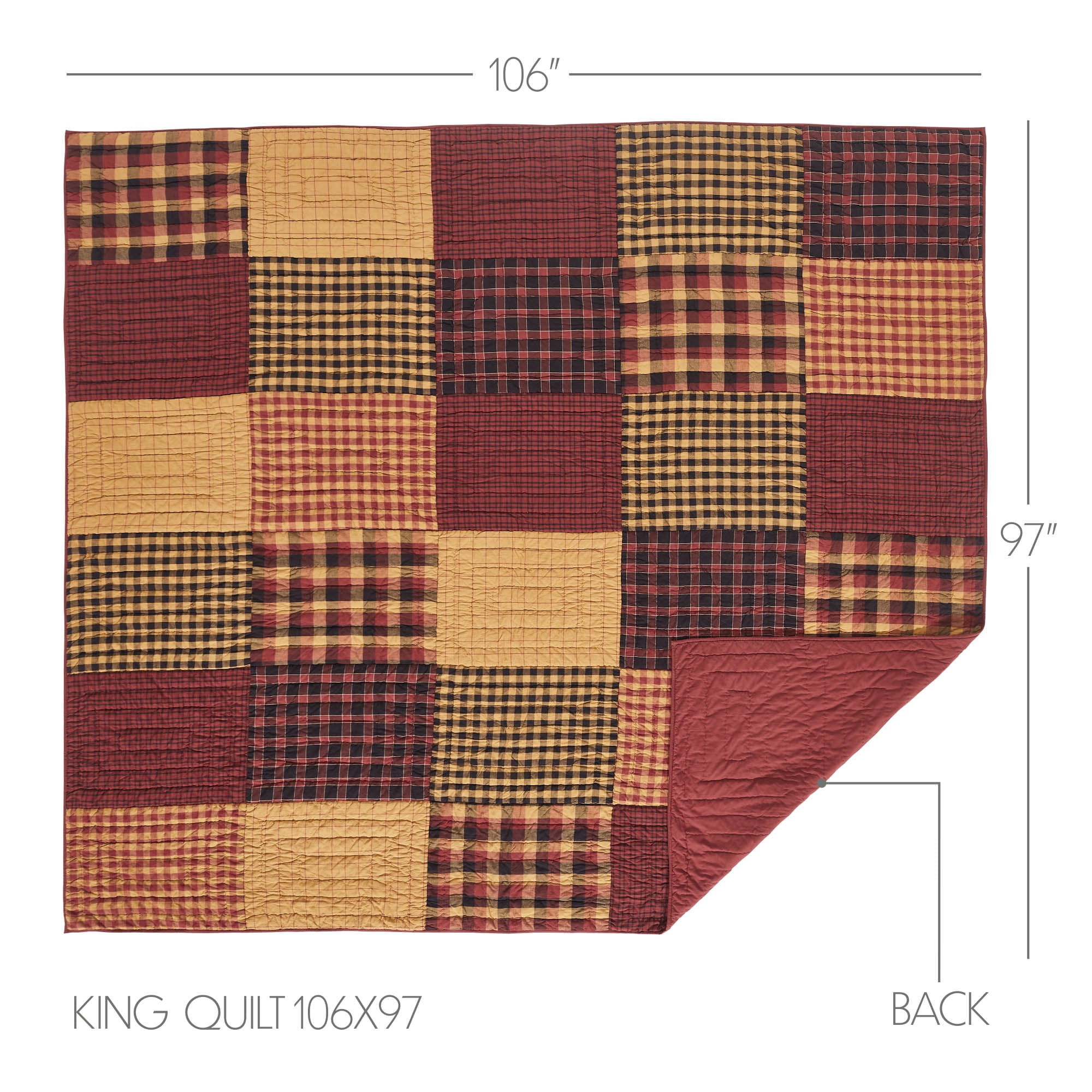 VHC Brands Quilt King, Cotton Quilt, Country Bedding, Connell Collection, Size - 97x106, Burgundy