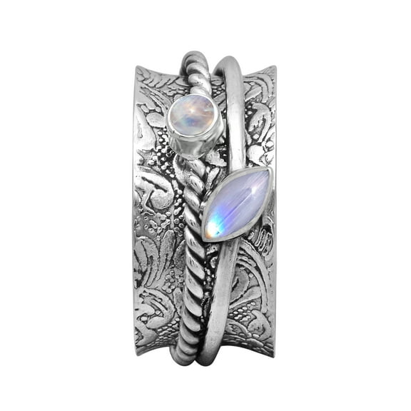 6X3MM Marquise Rainbow 925 Silver Fidget Meditation Spinner Unisex Ring