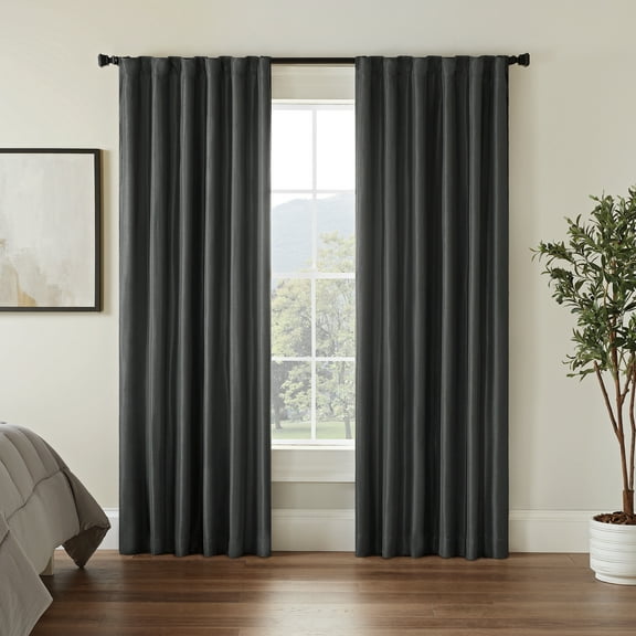 Eclipse Fresno Blackout Curtain Panel, Back Tab Window Curtain, Thermaweave, (1 Panel), 52 In Wide x 84 In Long, Charcoal