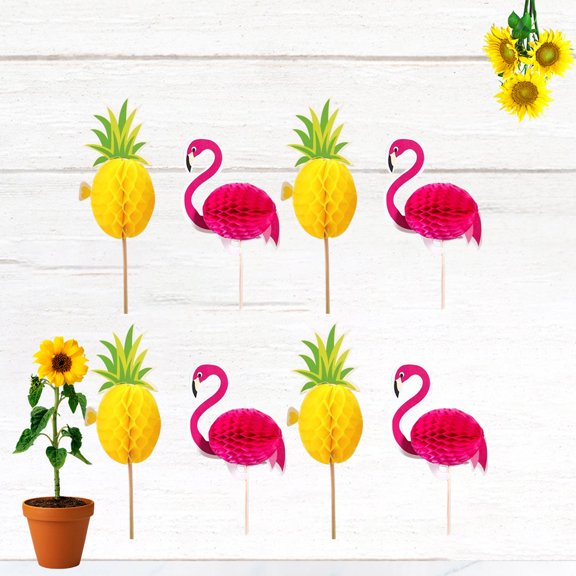 Pretyzoom 20Pcs Assorted Color Flamingo Pineapple Cake Picks Party Cupcake Decor Dessert Toppers