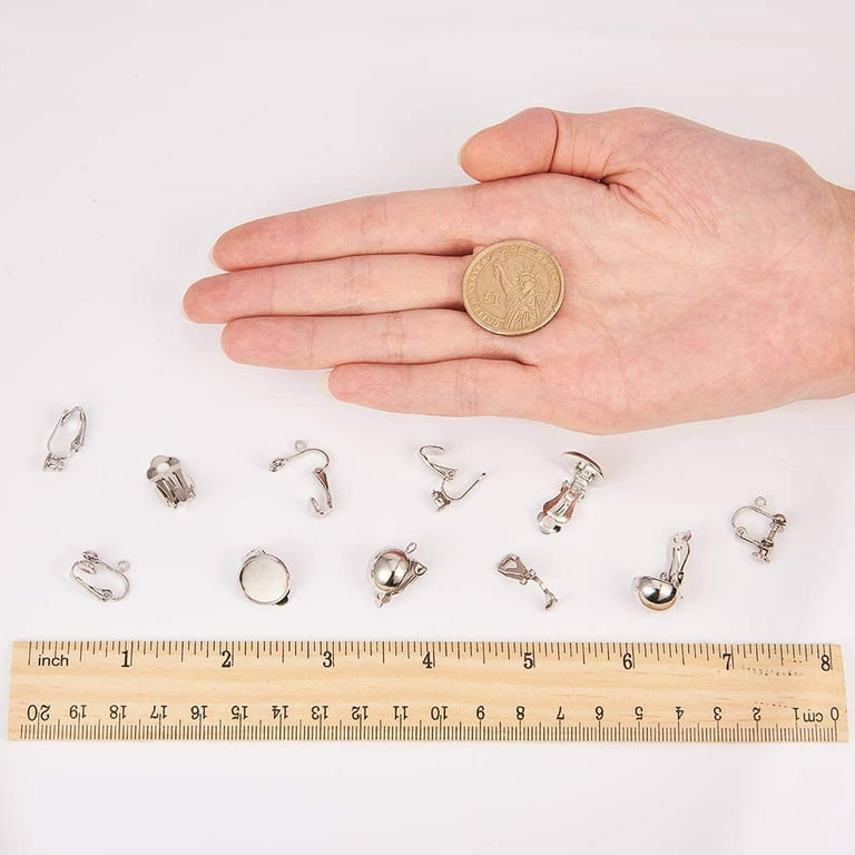 28pcs 7 Style Nickel Free Clip-on Earring Findings Non Pierced Earring  Converter Screw Back Ear Wire Pad Base Flat Back Round Tray Blank  Components 