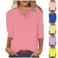 thumbnail image 6 of Lovskoo Summer Tops for Women 2024 V Neck 3/4 Sleeve Solid Color Trendy Casual Top Green, 6 of 6