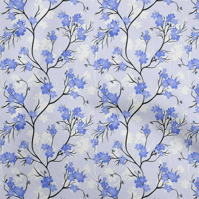 oneOone Viscose Jersey Medium Blue Fabric Floral Fabric For Sewing Printed Craft Fabric By The Yard 60 Inch Wide