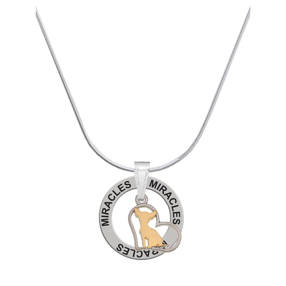 Delight Jewelry Two-tone Chihuahua Silhouette Heart Miracles Ring Charm Necklace, 18"