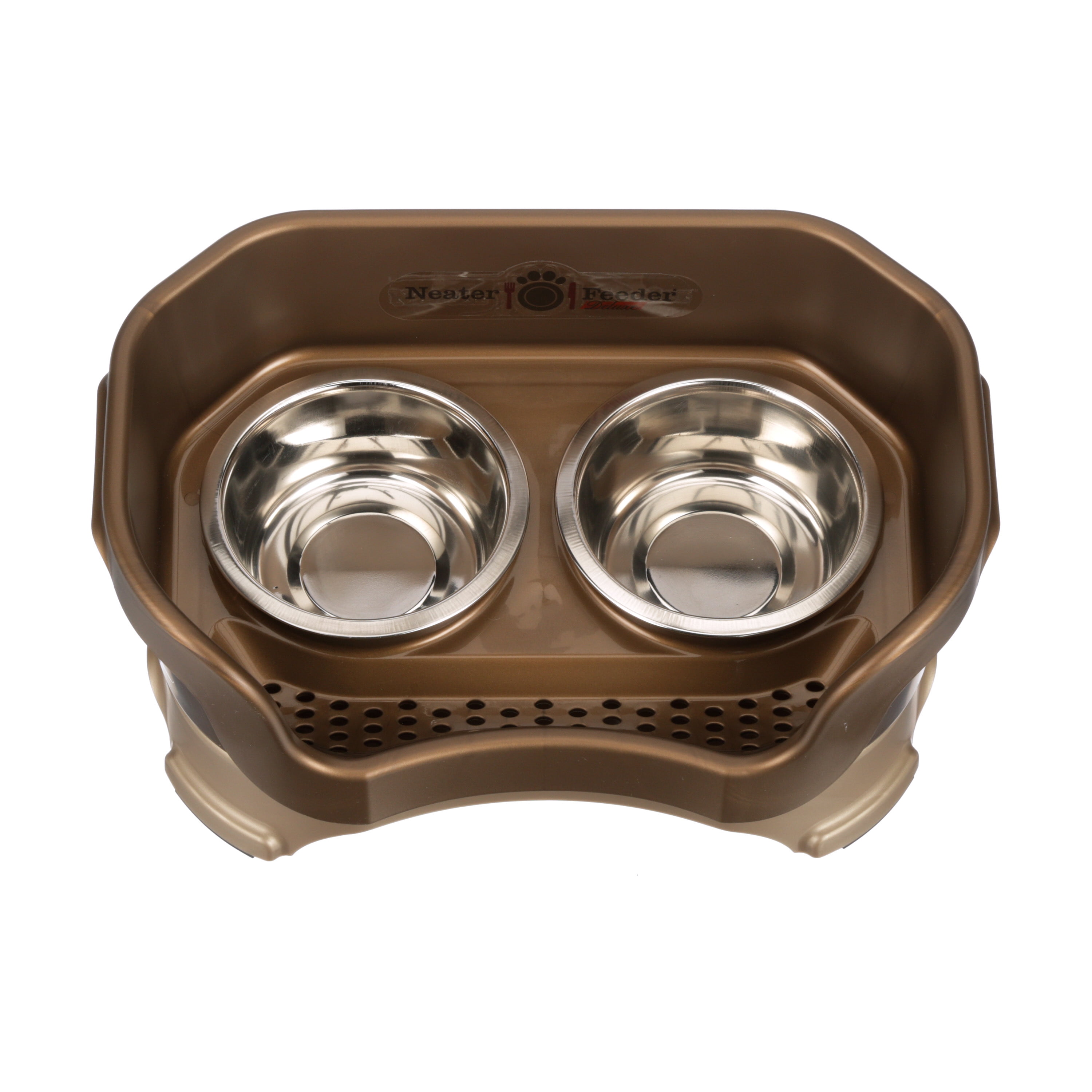 Neater Pets Neater Feeder Deluxe Mess-Proof Elevated Food & Water Bowls for Small Dogs, Bronze