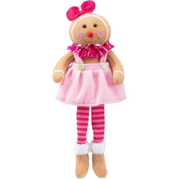 Christmas Gingerbread Plush Doll, 17" Girl Cute Shelf Decorations - Fun Kids Holiday Toy Elf Buddy, Decorate Your House Tree or Stocking with Soft Xmas Plushie- Festive Ginger Bread Cookie Santa Gifts