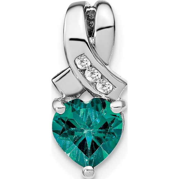 Sterling Silver Rhodium-Plated Created Alexandrite/Diamond Pendant (Width 6.4) (Length 14.8) - Jbsp