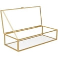thumbnail image 3 of Glass Jewelry Box Decorative Vintage Jewelry Organizer Box with Hinged Lid and Mirrored Bottom Golden Rectangular Desktop Jewelry Organizer Holder Large Clear Glass Box for Storage Makeup, 3 of 11