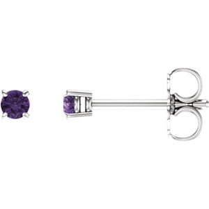 Gold Genuine Amethyst Earring - Jewels By Lux Set 14k White Gold Genuine Amethyst 2.5 mm Friction Pair Polished 4-Prong Light Basket Earring