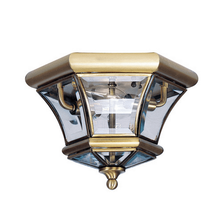 10.5 Inch Semi Flush - Semi Flush Mounts 2 Light With Clear Beveled Glass Antique Brass size 10.5 in 120 Watts - World of Crystal