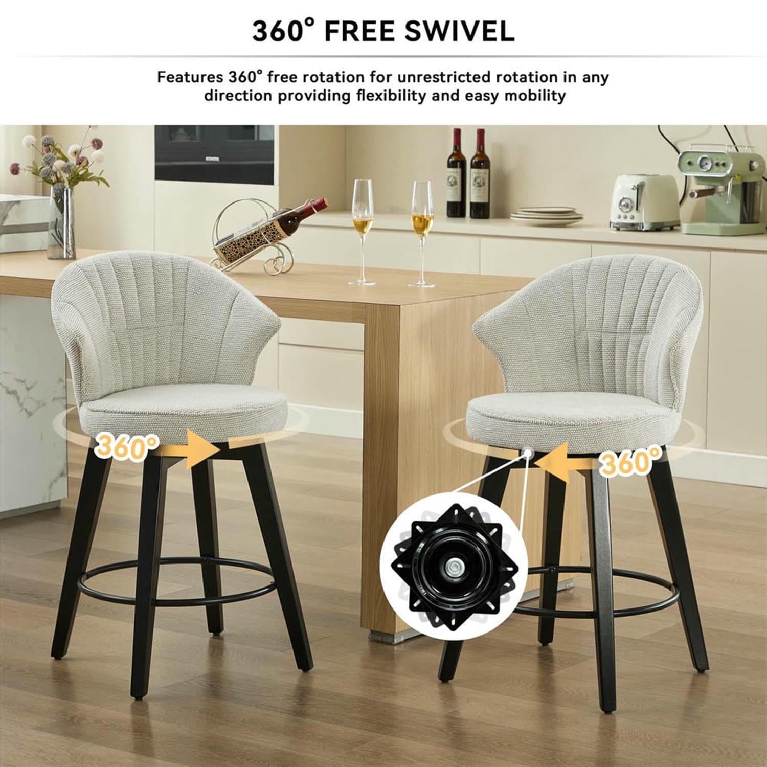Demi Bonn 36" Counter Height Bar Stools Set of 2, Swivel Barstools with Back, Chenille Upholstered, Kitchen Island Countertop Chairs for Dining Room, White