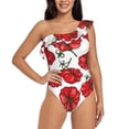 thumbnail image 2 of Picia Hand Drawn Tomatoes Pattern Women's One Piece Swimsuits,One Shoulder Swimwear Asymmetric ,Ruffle Monokinis Bathing Suits,High Waisted Flattering Bathing Suits-Large, 2 of 8