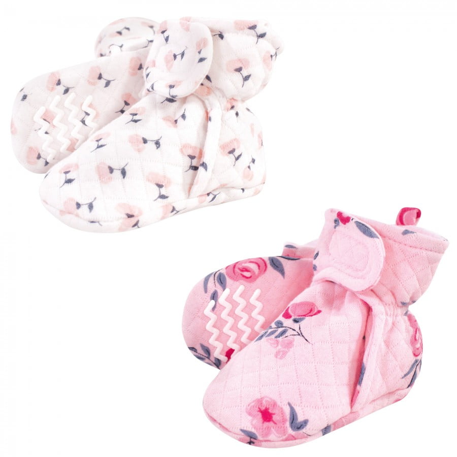 Hudson Baby Infant and Toddler Girl Quilted Booties 2pk, Pink Navy Floral, 1218 Months