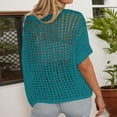 thumbnail image 7 of Crochet Coverups for Women Summer Cap Sleeve Hollow Out Casual Cruise Beach Vacation Tops Knit Pullover Sweater Turquoise M, 7 of 7