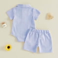 thumbnail image 5 of Xudanell Baby Boy Outfit Newborn Infant Soft Outfit Solid Color Button Top Drawstring Shorts 2 Piece Sets Blue 3-6 Months, 5 of 7