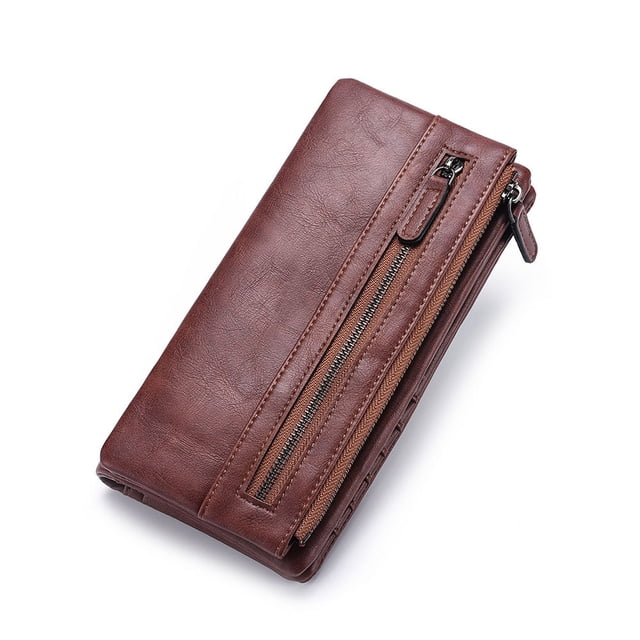 Monedero multifuncional para hombre, billetera larga para hombre, billetera retro con cremallera