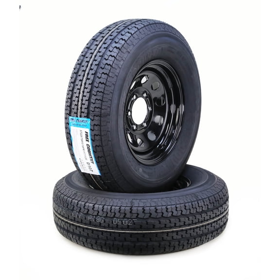 Free Country Trailer Tire Wheel Assembly ST225/75R15 10-Ply E 117M 6 Lug on 5.5" PCD Black Mod Rim ,SET 2