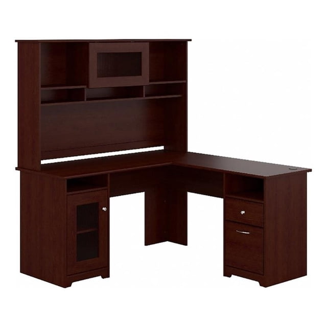 Pemberly Row Transitional Engineered Wood L-Computer Desk with Hutch in Cherry