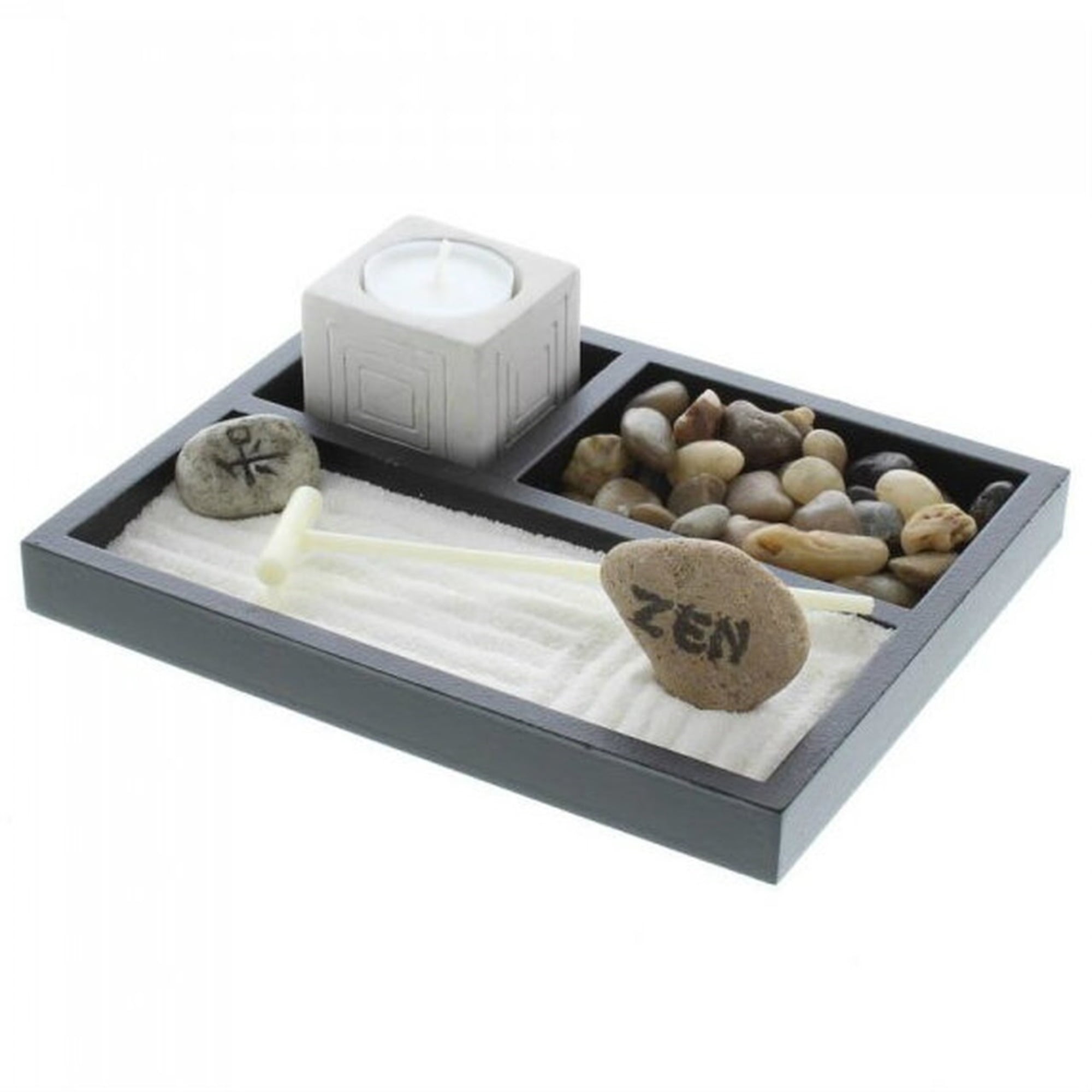 Includes Soul Stone Candle Succulent Candle and Glass Tealight WHW Whole House Worlds Table Top Zen Garden Plus Buddha Gift Set 9 7/8 Inches in Diameter Rocks Mixed Materials