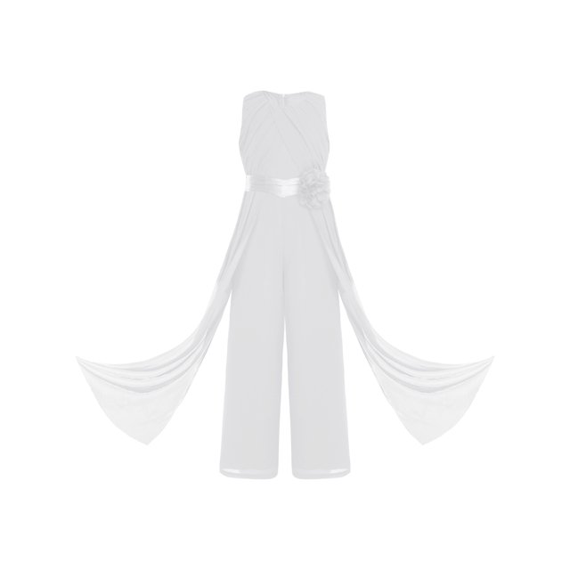 Moggemol Kids Girls Ruffled Chiffon Pageant Banquet Rompers Summer Sleeveless Wide Leg Pants Jumpsuit Playsuit Ivory 12