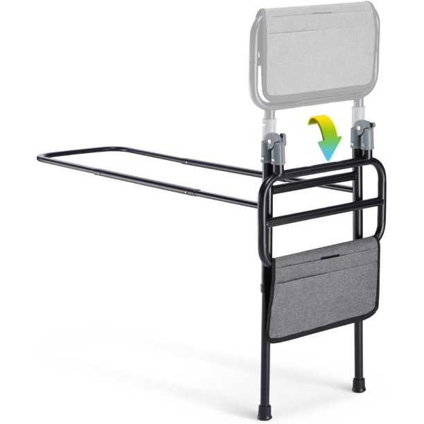 OasisSpace Foldable Bed Rail for Elderly Adults Height Adjustable Bed Support Bar with Storage