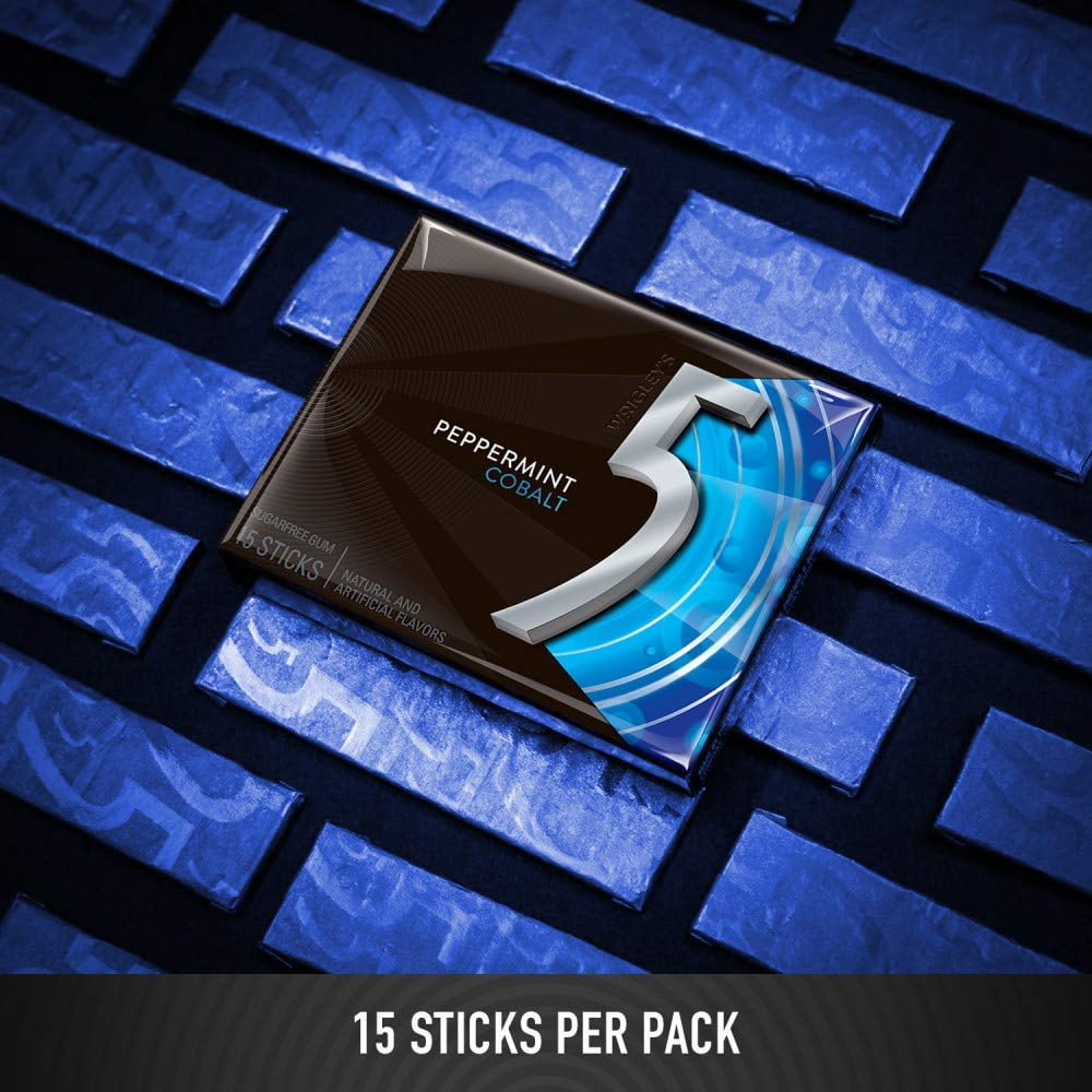5 GUM Peppermint Cobalt Sugar Free Chewing Gum, 15 Pieces (20 Pack)