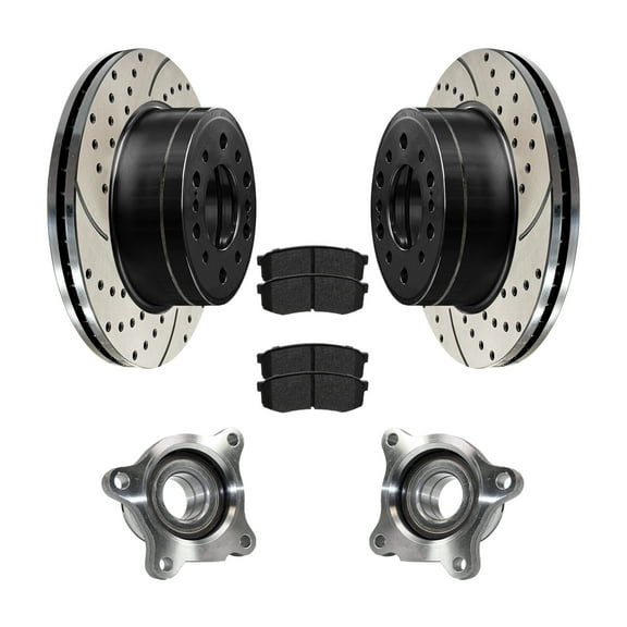 AutoShack Rear Drilled & Slotted Brake Rotors Ceramic Brake Pads Wheel Bearing Hub Assembly | Replacement for Toyota 4Runner FJ Cruiser Lexus GX460 4WD | E-Coated | 8-PC Brake Kit | ShadowGuard